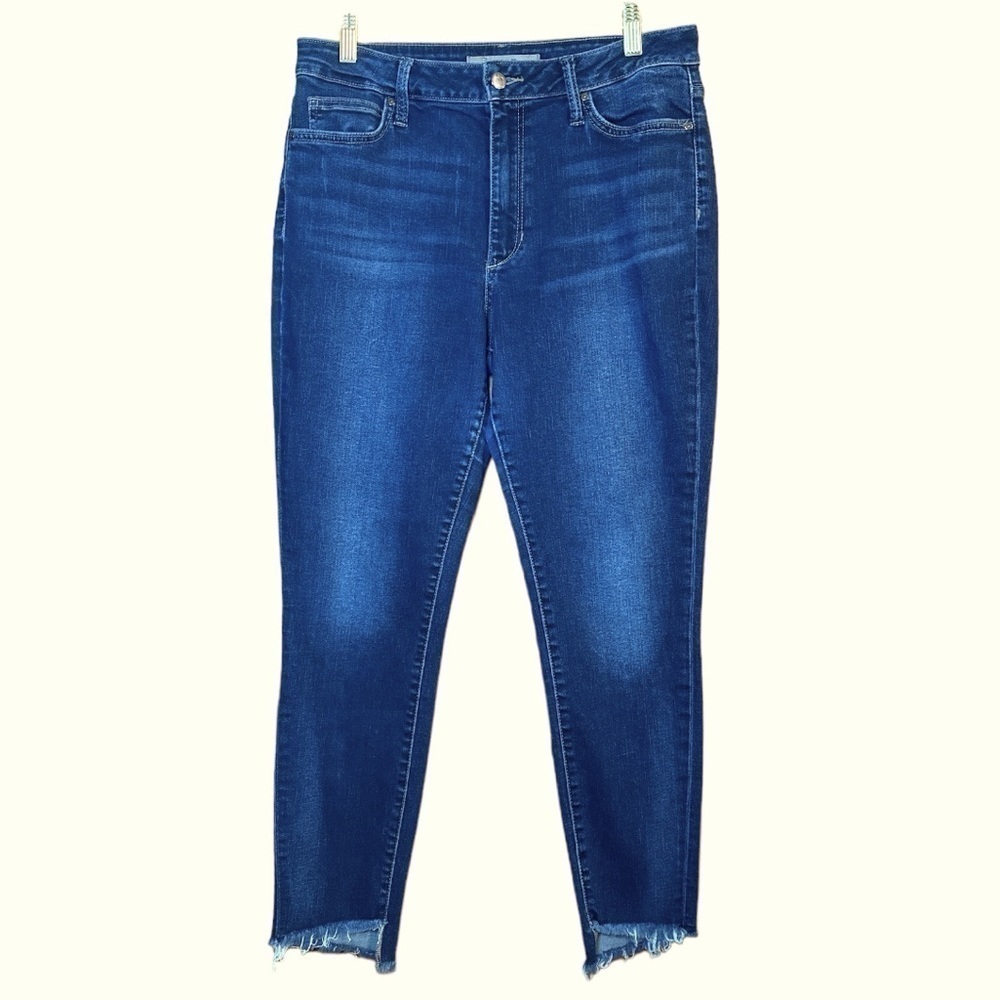 Joeβs Jeans High rise boyfriend boot cut Raw Hem high low blue denim comfy soft